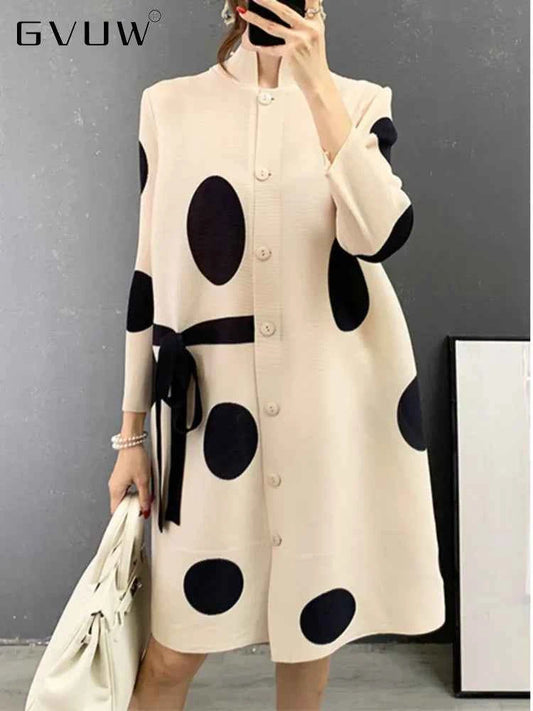 Stand Collar Pleated Dress