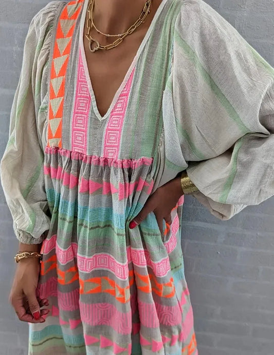 Boho Summer Loose V-neck Dresses