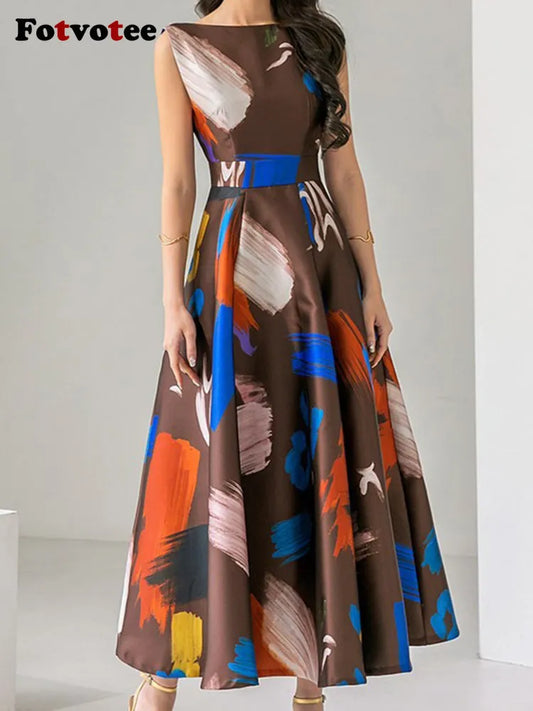 Fotvotee Print Maxi Dresses