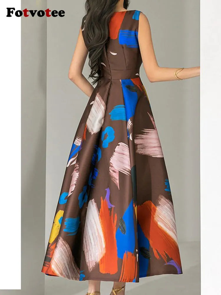 Fotvotee Print Maxi Dresses