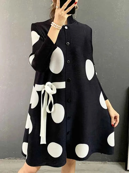 Stand Collar Pleated Dress
