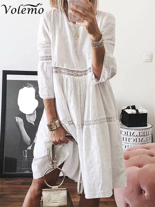 White Women Elegant Embroidered Dress
