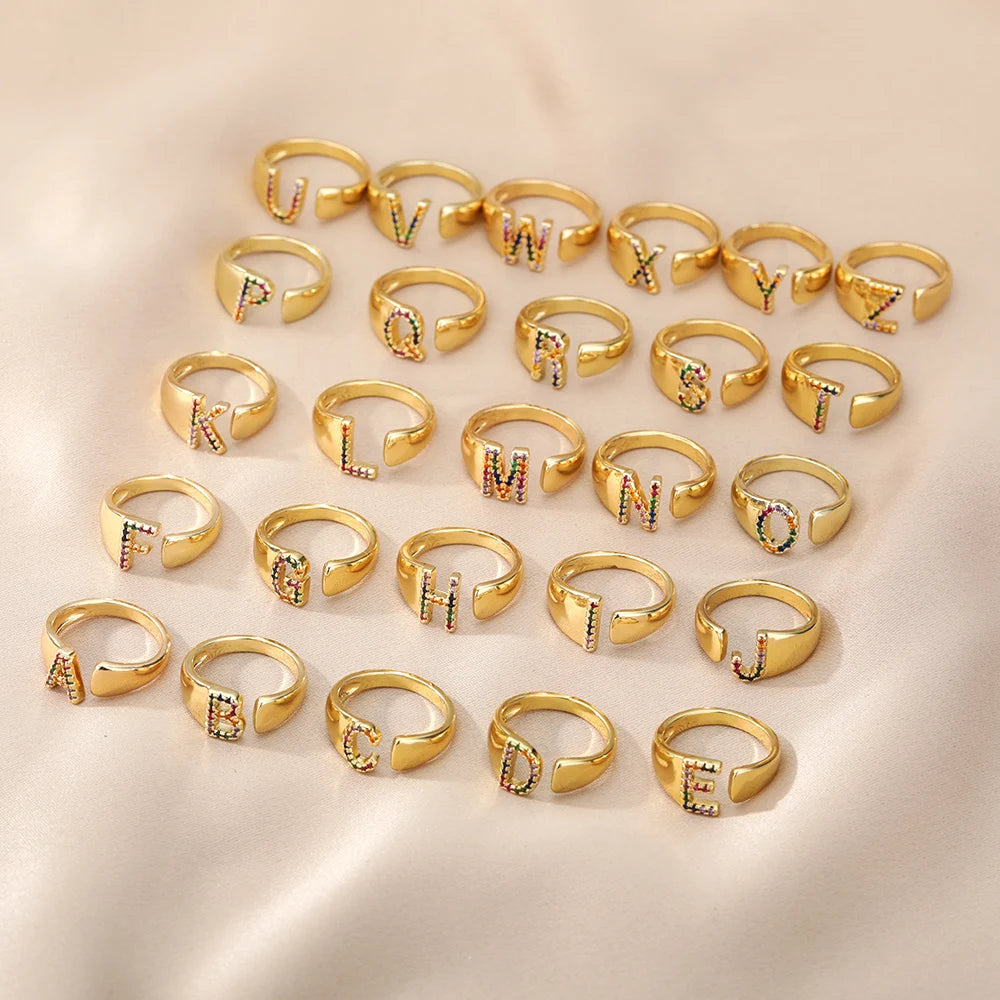 Rainbow Zircon Letter Rings