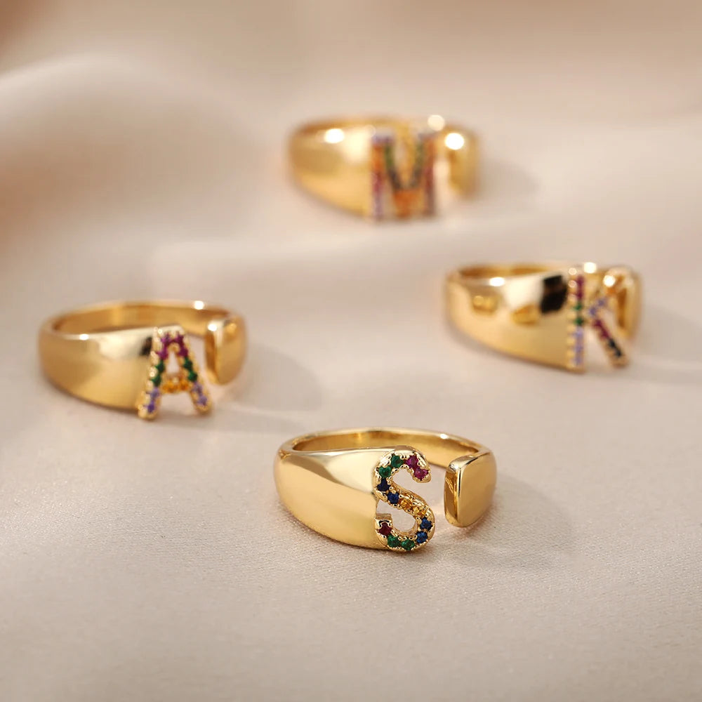 Rainbow Zircon Letter Rings