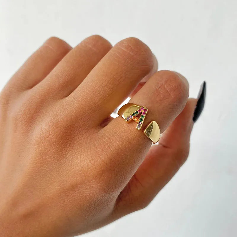 Rainbow Zircon Letter Rings